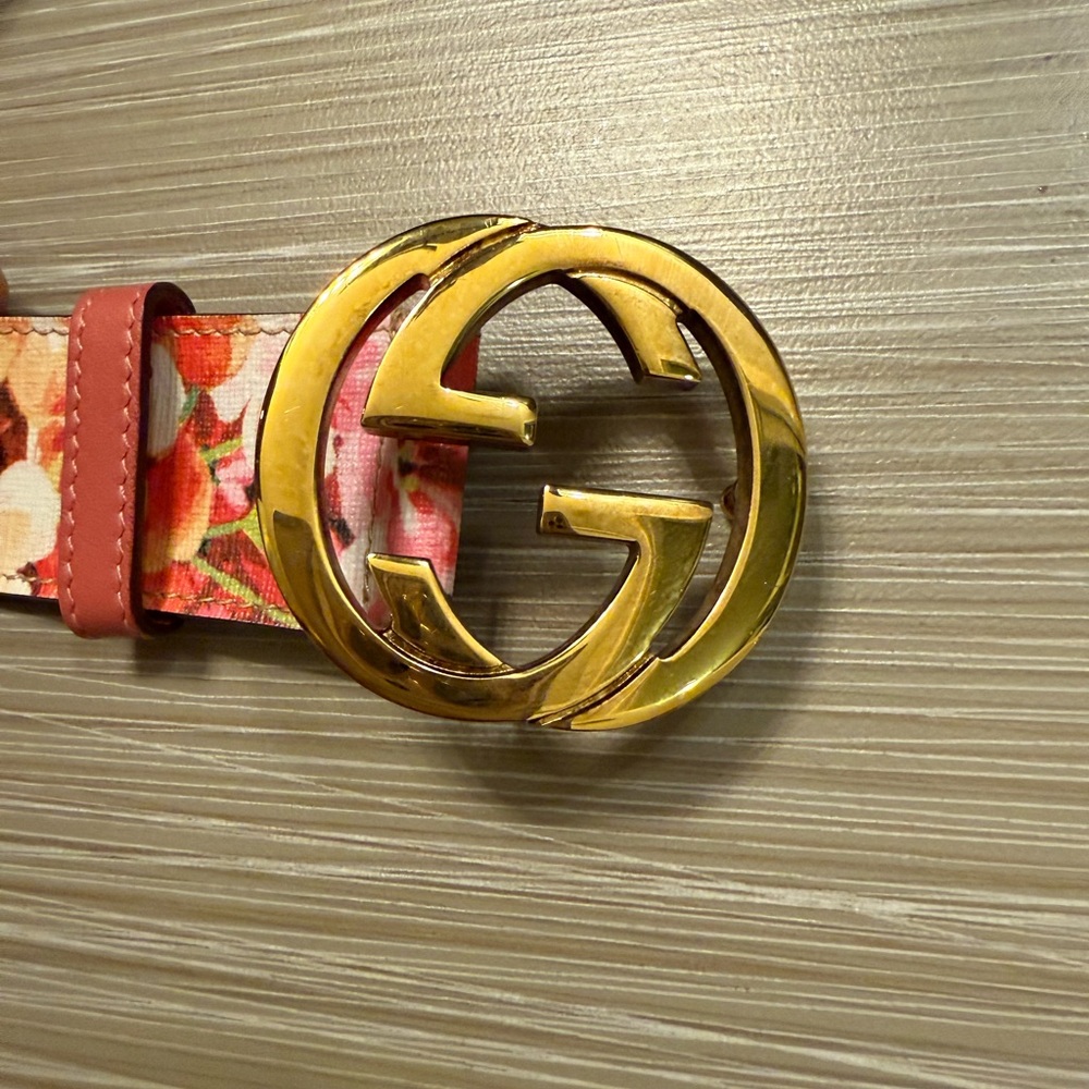 GG Blooms Pink Floral Blossom Belt Gold Buckle